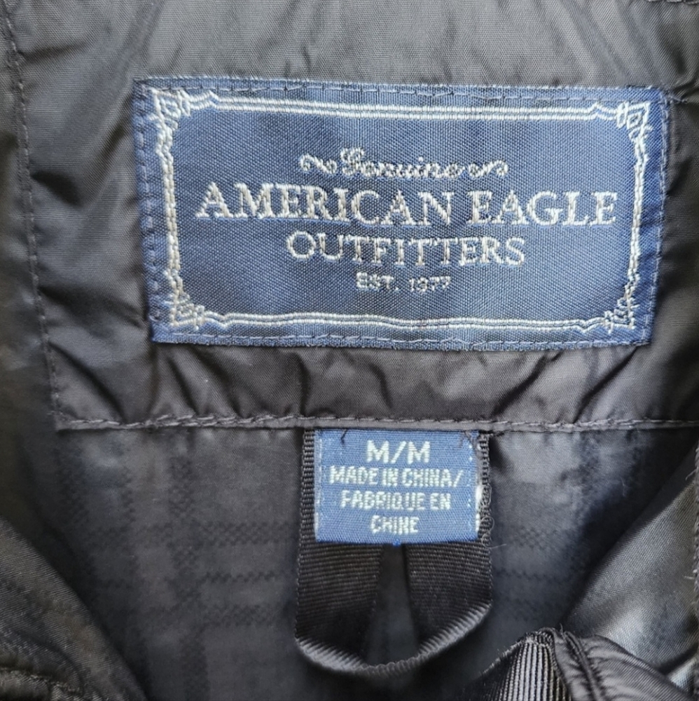 American Eagle Black Duck Down Puffer Coat Sz Medium - Picture 7 of 12